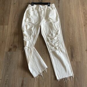 NWOT Velvet Los Angeles Creamy White distressed high rise mom jeans w wide legs